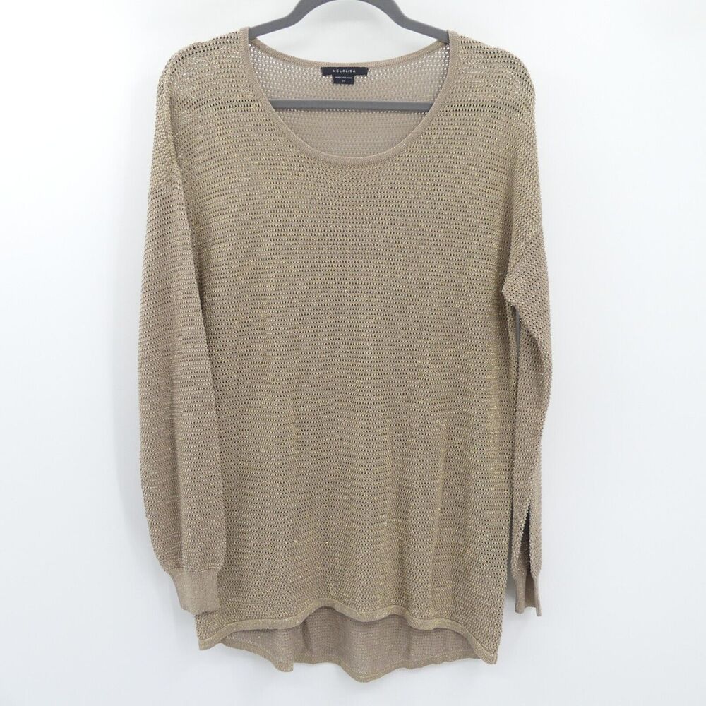 Mel & Lisa Silk Cotton Open Knit Sheer Sweater Sz XS Tan Coastal Beach Resort